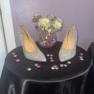 Liliana Silver Stiletto Heels with Rhinestone Embellishments